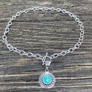 Mexico 925 CII Turquoise SOLID Sterling Silver Chain Link Toggle Necklace NWOT